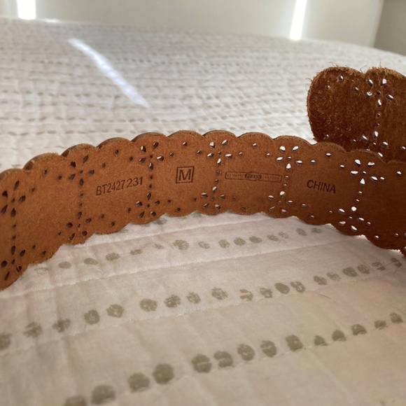 Fossil Tan Brown Leather Brogue Belt Coastal Cowgirl Western Boho Chic Sz M - Picture 3 of 11